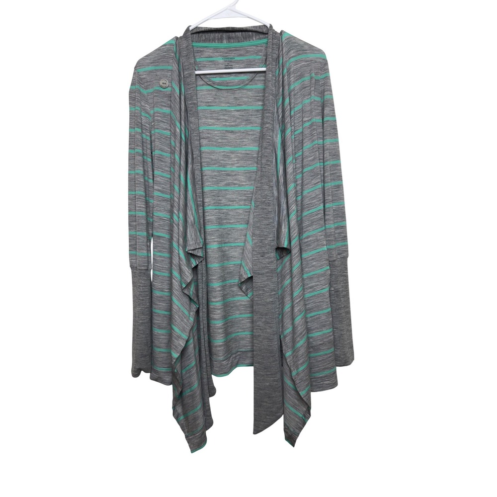 Icebreaker Merino‎ Wool Striped Wrap Cardigan Grey Mint Green SCT-SHSS14APRB Med